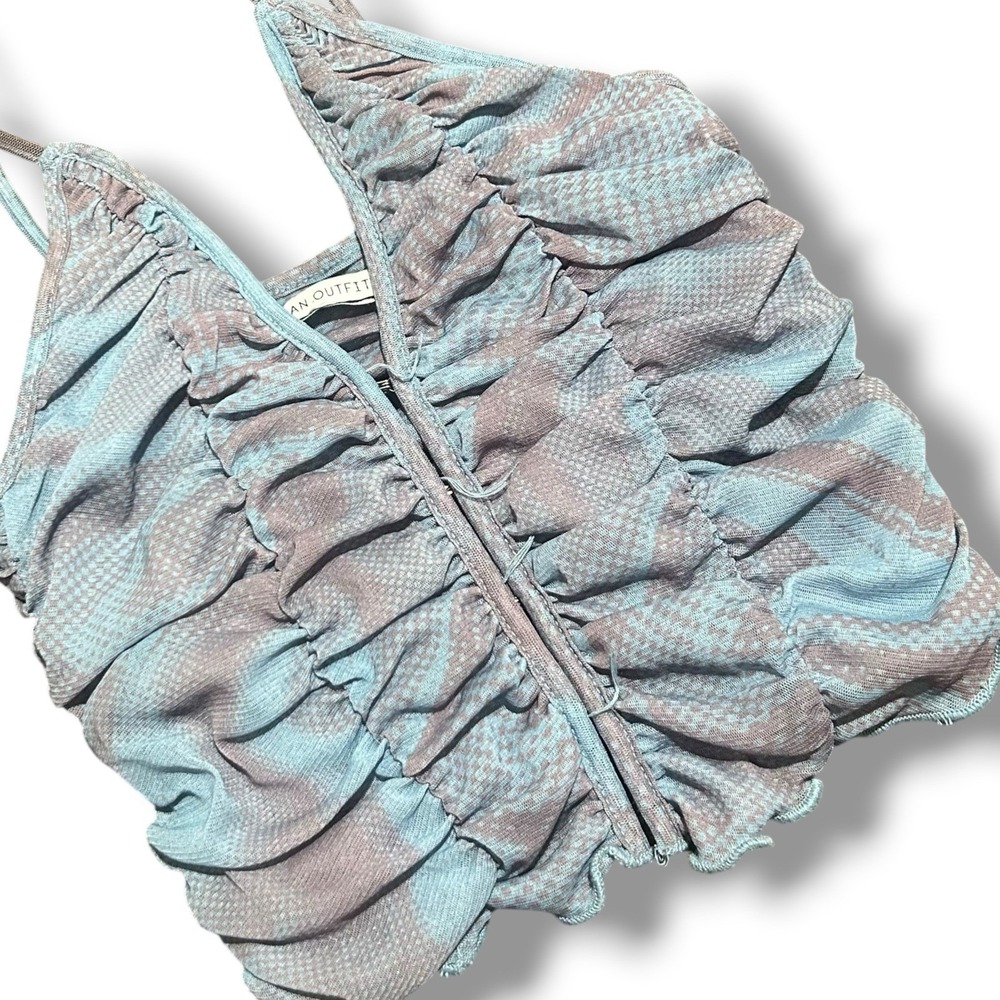 Urban Outfitters Women's Ruched Front Fasten Mesh Crop Tank Top Extra Small